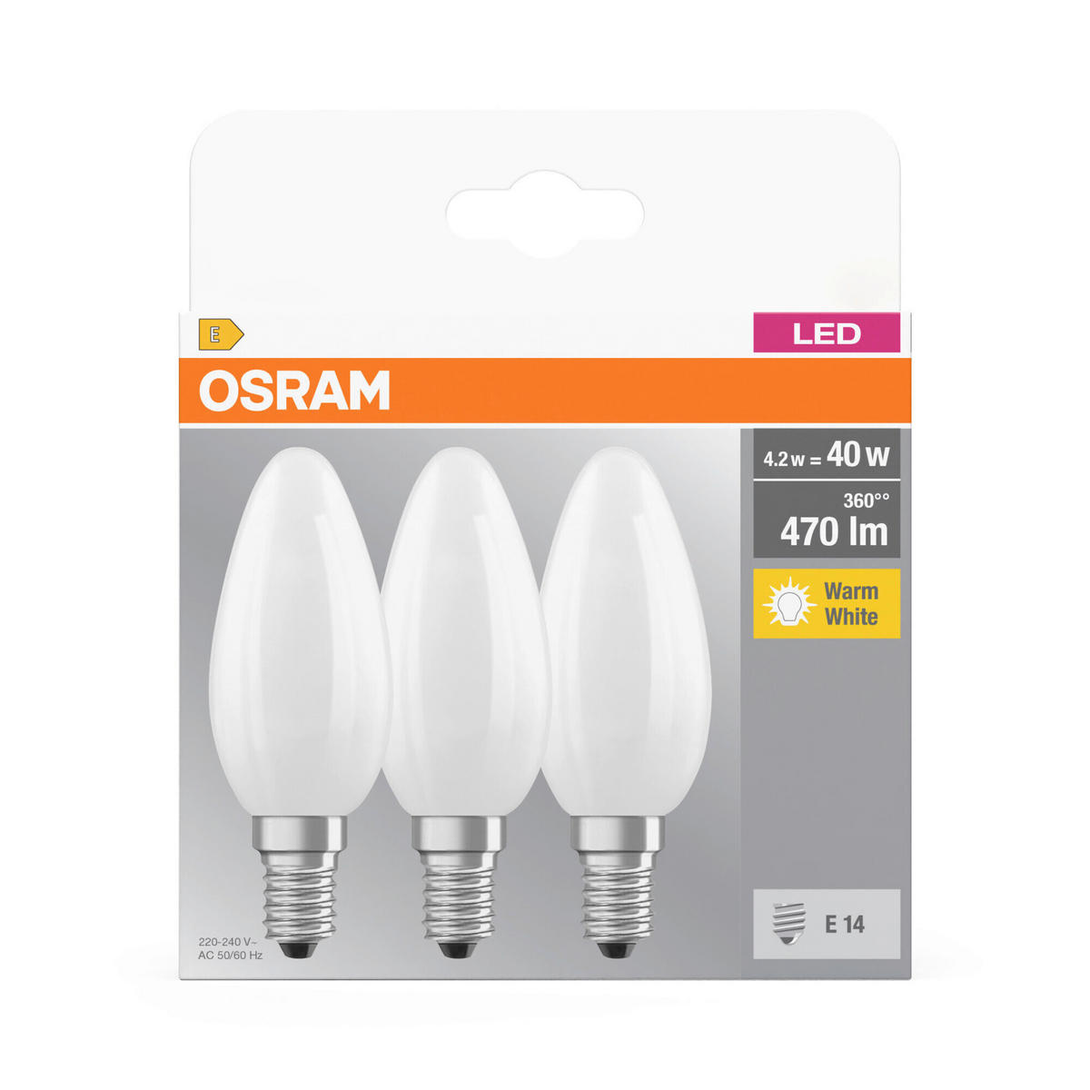 LED-LEUCHTMITTEL   E14 4,2 W 470 lm  - Weiß, Basics, Glas (3,5/10cm)