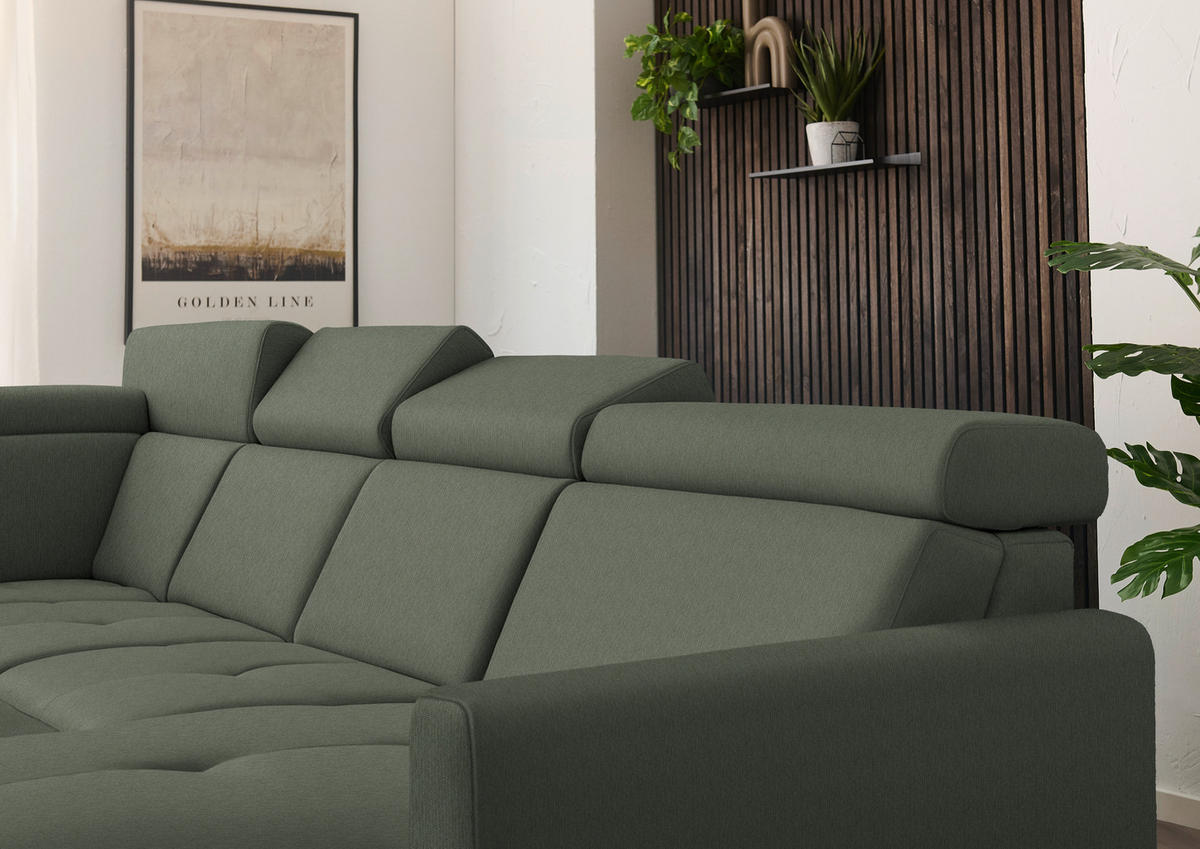 WOHNLANDSCHAFT Flachgewebe Dunkelgrün  - Dunkelgrün/Schwarz, Konventionell, Textil/Metall (215/333/174cm) - Beldomo System