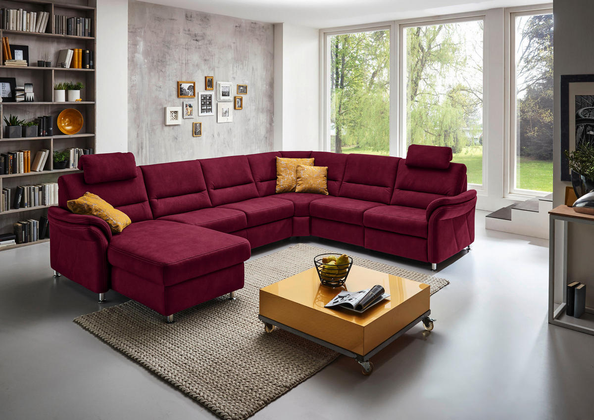 SOFFA i mikrofiber vinröd  - vinröd/aluminiumfärg, Klassisk, metall/textil (173/330/262cm) - Beldomo System