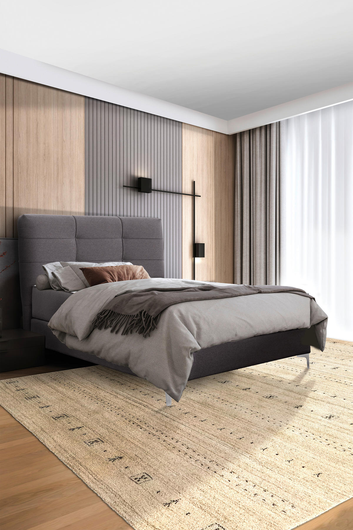 KÁRPITOZOTT ÁGY  szürkésbarna  - króm/szürkésbarna, Basics, faalapú anyag/textil (122/134/217cm) - Hom`in