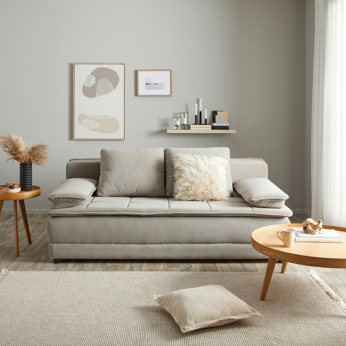 SCHLAFSOFA  mit Liegefunktion Webstoff Taupe  - Taupe/Schwarz, MODERN, Kunststoff/Textil (202/73-92/105cm) - MID.YOU