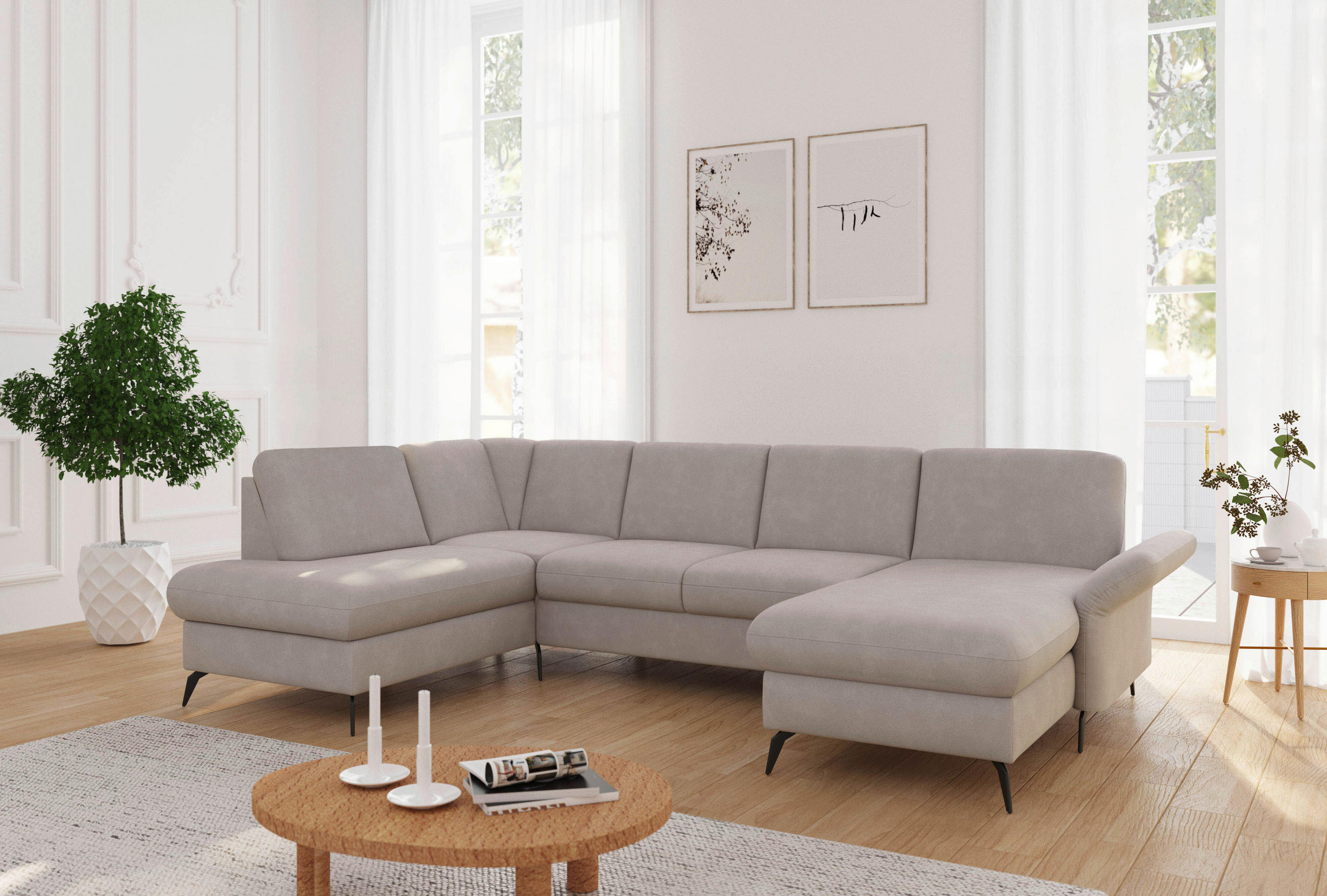 WOHNLANDSCHAFT Greige Flachgewebe  - Greige/Schwarz, KONVENTIONELL, Textil/Metall (195/314/164cm) - Sit & More