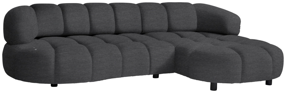 ECKSOFA in Cord, Velours Anthrazit  - Anthrazit/Schwarz, Design, Holz/Textil (284/183cm) - Welnova
