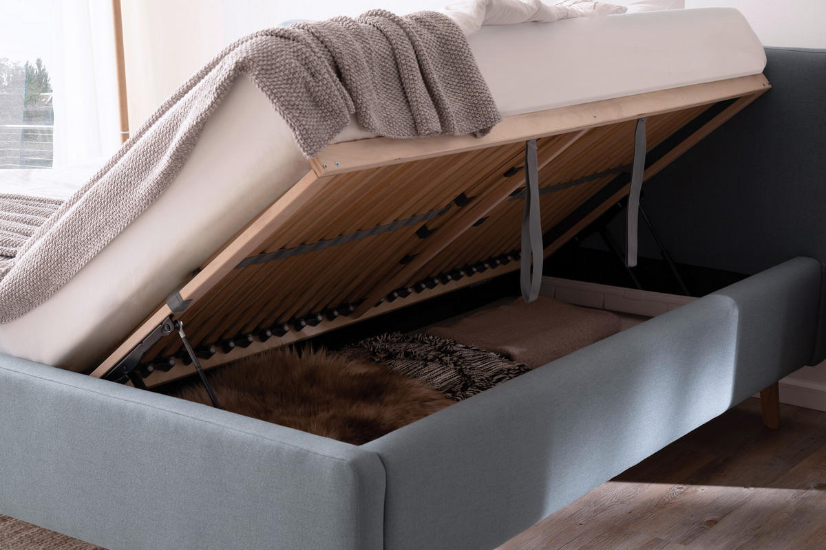 POLSTERBETT 180/200 cm  in Hellblau  - Eichefarben/Hellblau, Design, Holz/Textil (180/200cm) - Livetastic