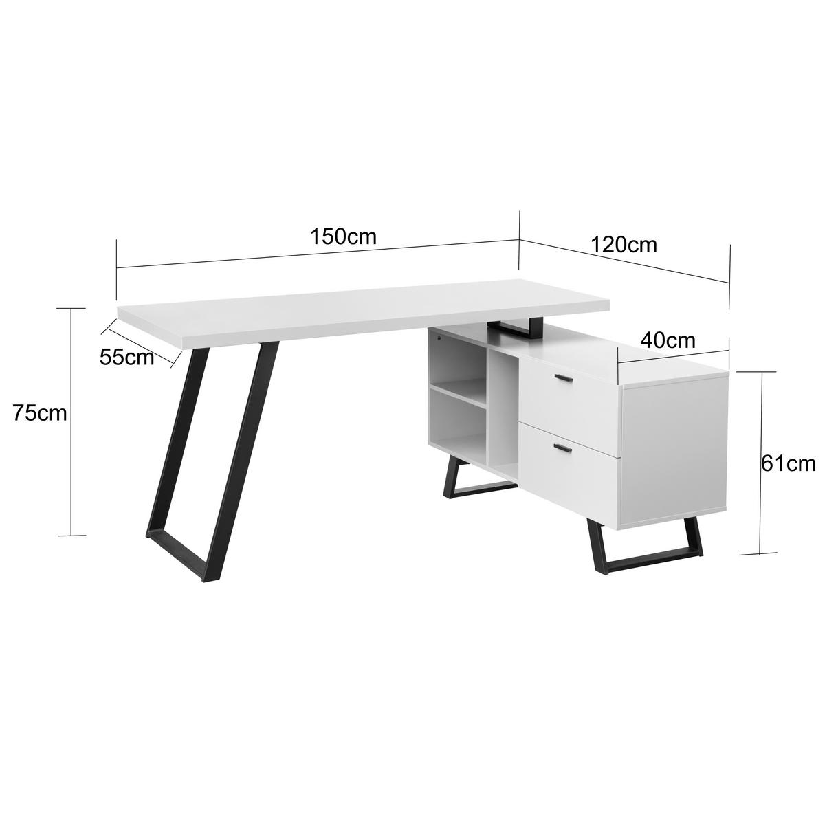SAROKÍRÓASZTAL  - kasmírszínű/fekete, Modern, faalapú anyag/fém (150/120/75cm) - MID.YOU