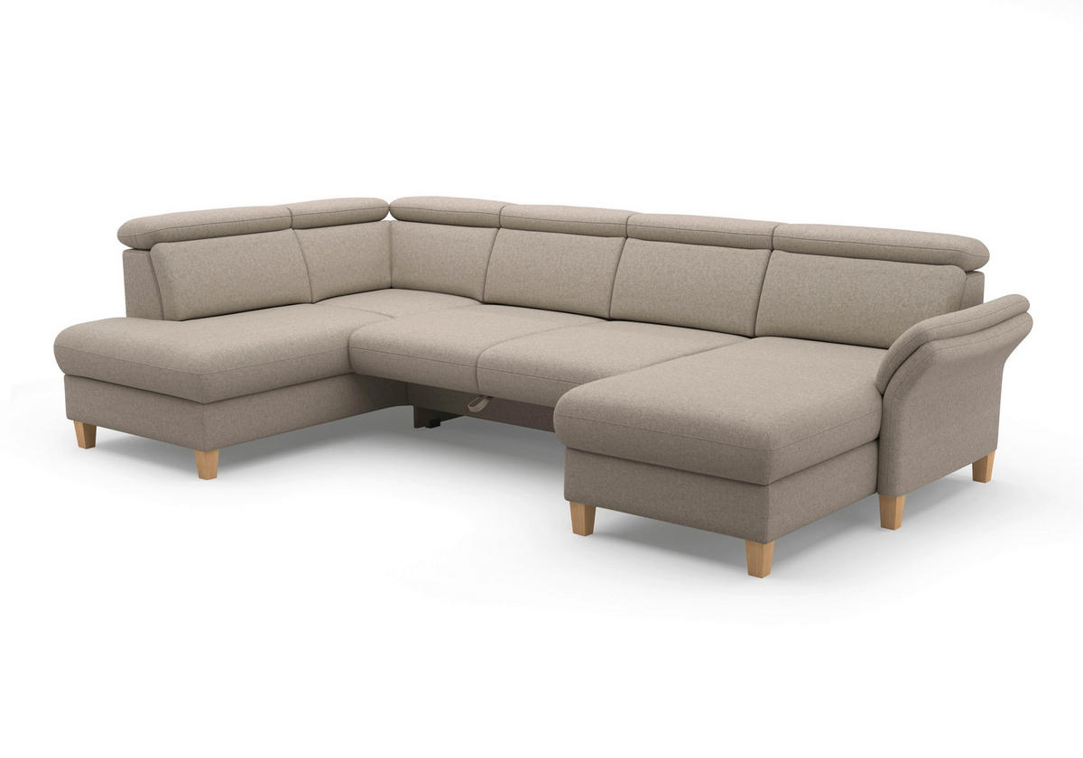 WOHNLANDSCHAFT GLENDALE E Taupe Flachgewebe  - Taupe/Eichefarben, KONVENTIONELL, Holz/Textil (193/321/166cm) - Sit & More