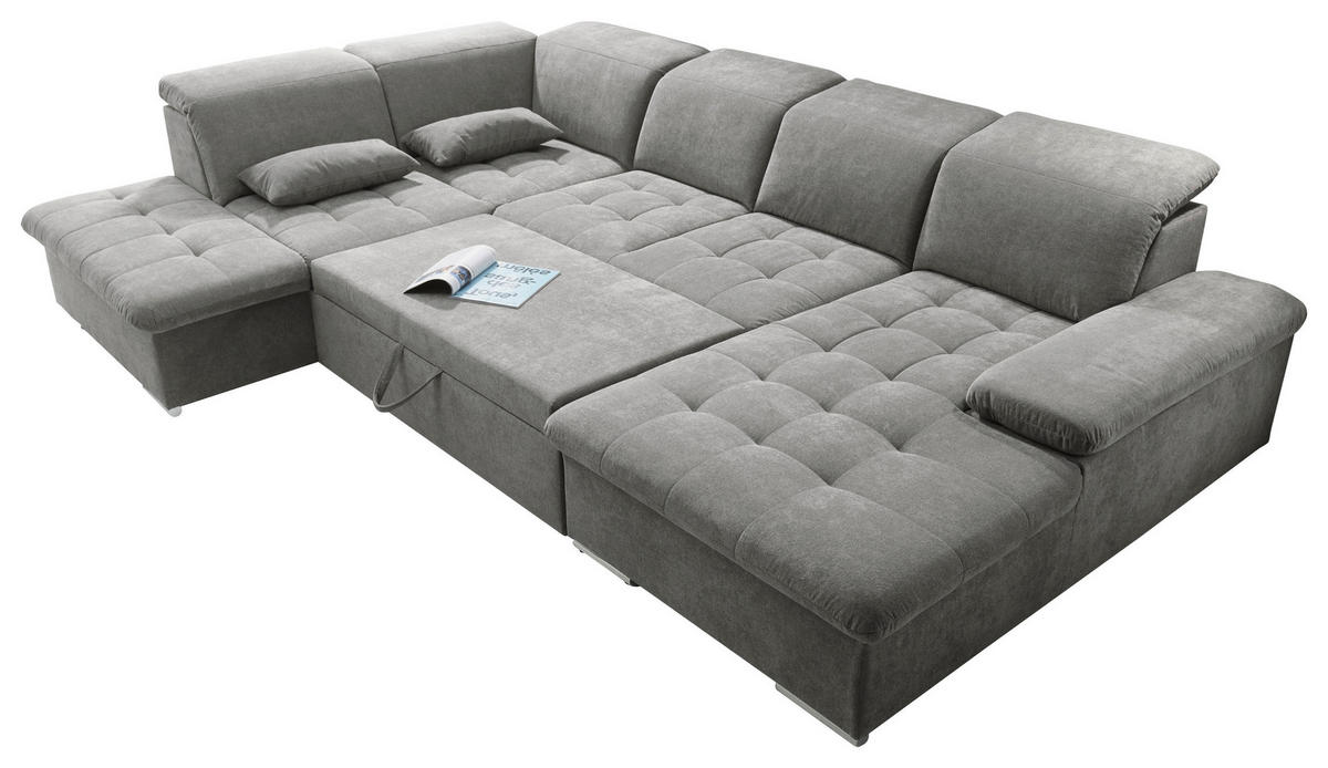 WOHNLANDSCHAFT Schlammfarben Mikrovelours  - Schlammfarben/Silberfarben, KONVENTIONELL, Kunststoff/Textil (240/340/188cm) - MID.YOU