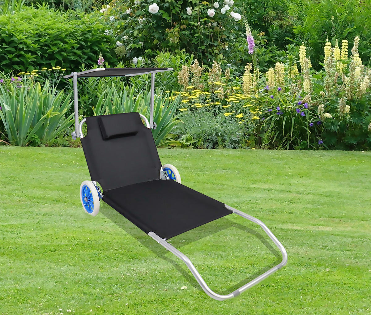 GARTENLIEGE 165/16/65 cm  - Schwarz, Basics, Textil/Metall (165/16/65cm) - MID.YOU