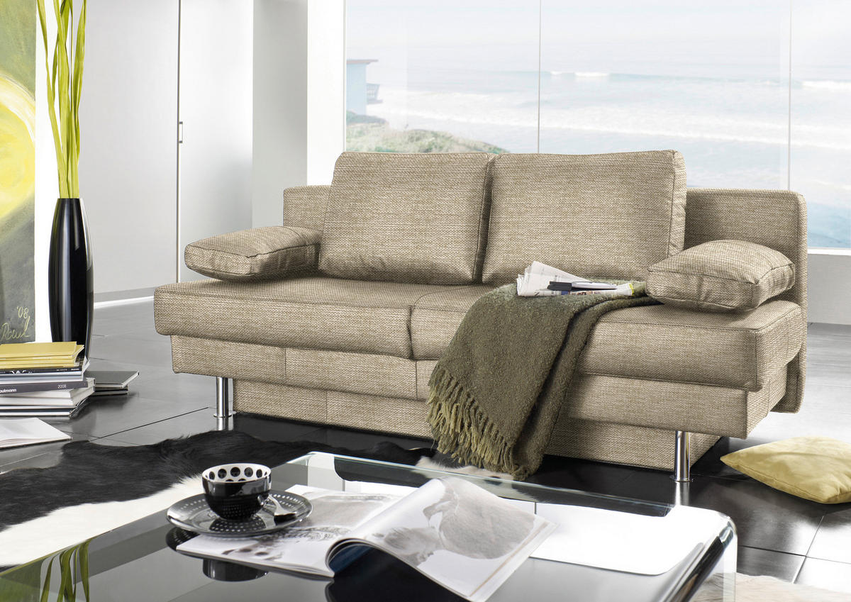 SCHLAFSOFA  mit Fußauswahl, Stoffauswahl, Schlafen auf Sitzhöhe, Rücken echt Sandfarben  - Sandfarben/Wengefarben, Design, Holz/Textil (203/94/100cm) - Novel