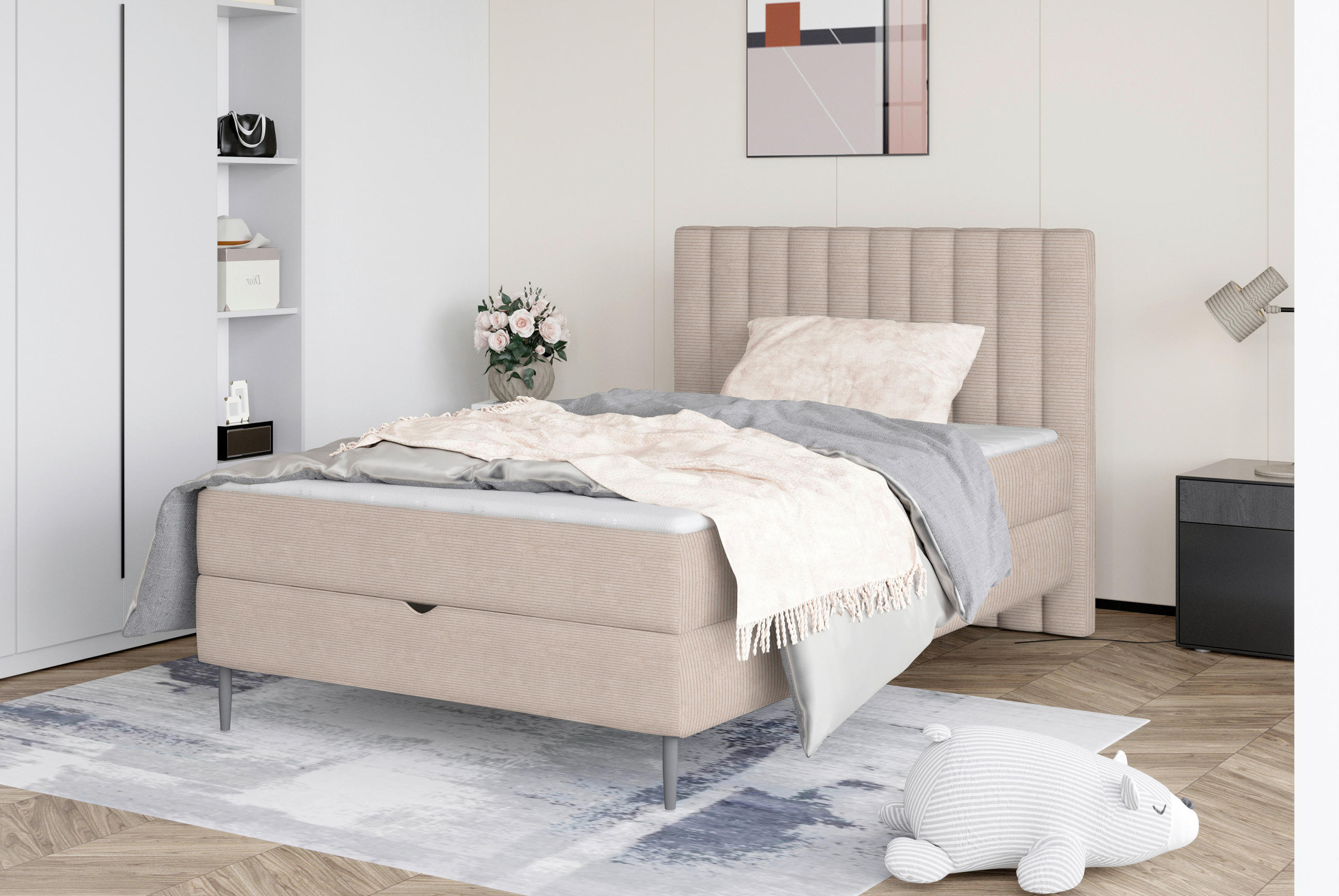 BOXBETT 120/200 cm  in Hellbraun  - Hellbraun/Schwarz, Design, Holz/Holzwerkstoff (120/200cm) - Stylife