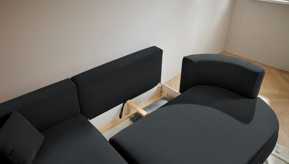 ECKSOFA in Webstoff Anthrazit  - Anthrazit/Schwarz, Design, Kunststoff/Textil (183/284cm) - Welnova
