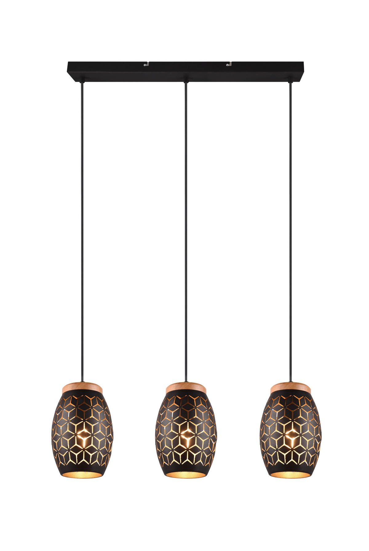 STROPNÍ ZÁVĚSNÉ SVÍTIDLO, 71/15/150 cm  - černá/barvy zlata, Basics, kov/dřevo (71/15/150cm)