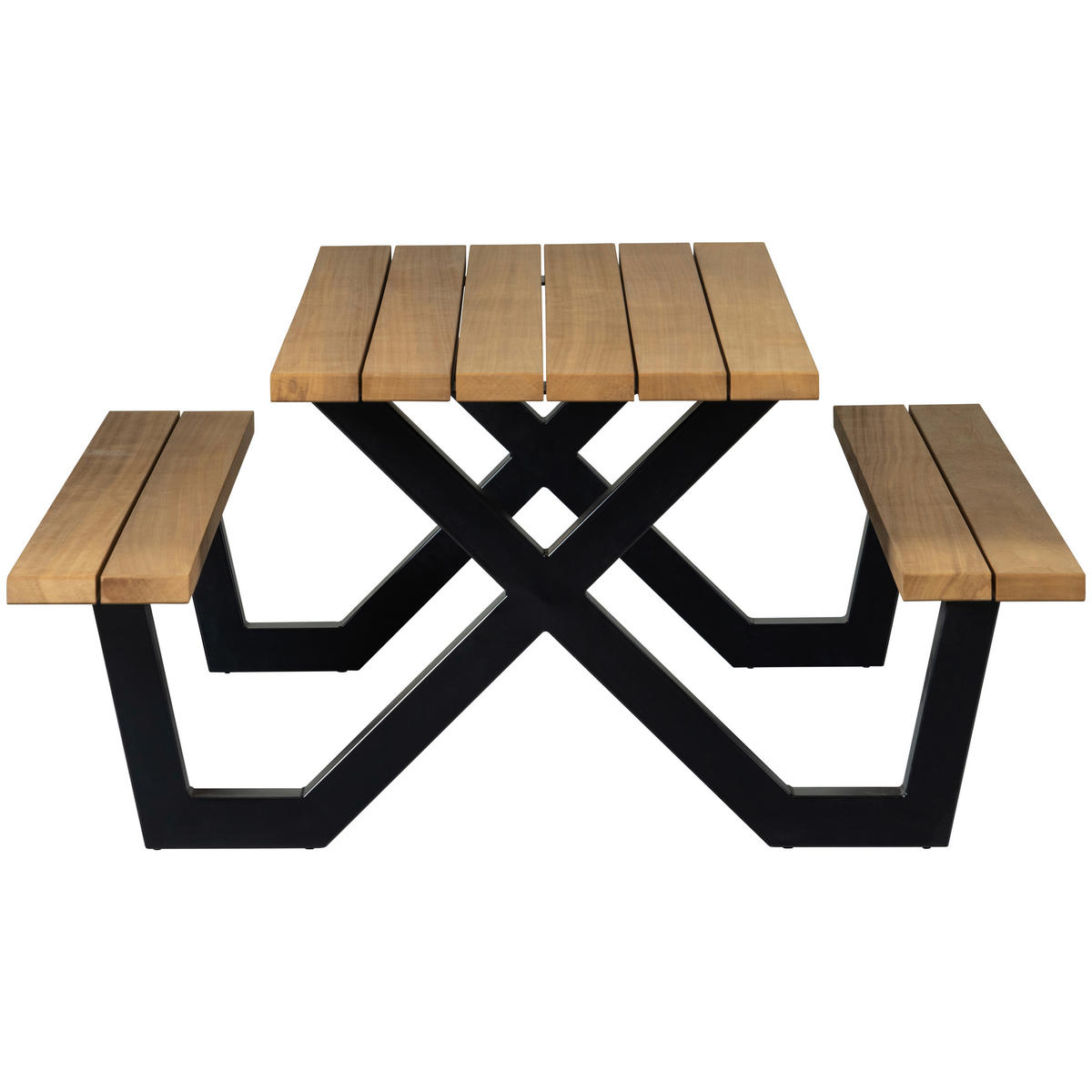 GARTENTISCHGRUPPE Abachivollmassiv  - Schwarz/Naturfarben, MODERN, Holz (206/145/75cm) - Livetastic