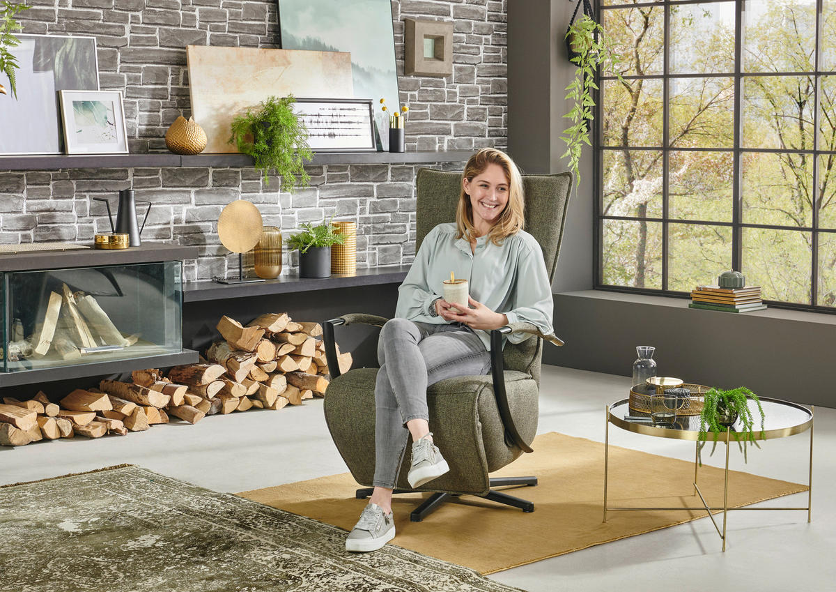 RELAXSESSEL Webstoff Relaxfunktion    - Dunkelgrün/Schwarz, Design, Textil/Metall (66/110-114/84cm) - Moderano