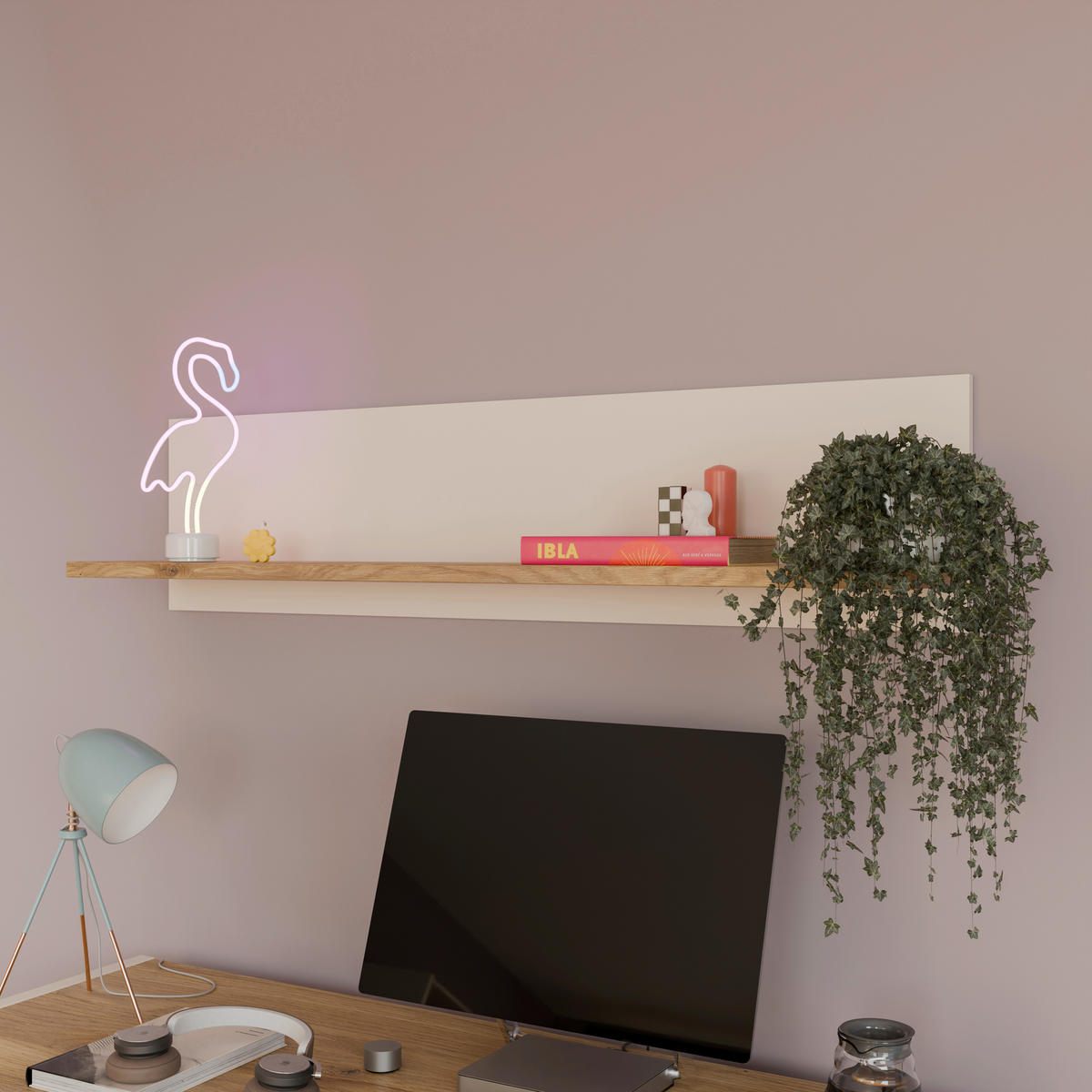 POLICA ZIDNA boje hrasta, boje pijeska  drvni materijal  - boje hrasta/boje pijeska, Design, drvni materijal (187,4/77,6/21,9cm) - Hom`in