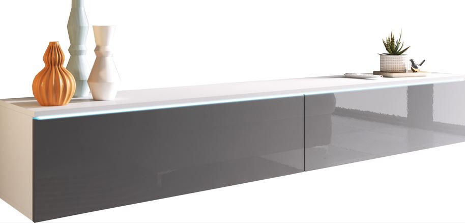P & B Lowboard D180 Weiß, Grau Hochglanz 180x30x33 cm