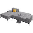 ECKSOFA Grau Webstoff Rückenkissen, Bettkasten, Schlaffunktion, Rücken echt  - Schwarz/Grau, Design, Textil/Metall (212/315cm) - Carryhome
