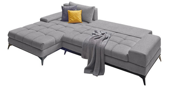 ECKSOFA Grau Webstoff Rückenkissen, Bettkasten, Schlaffunktion, Rücken echt  - Schwarz/Grau, Design, Textil/Metall (212/315cm) - Carryhome