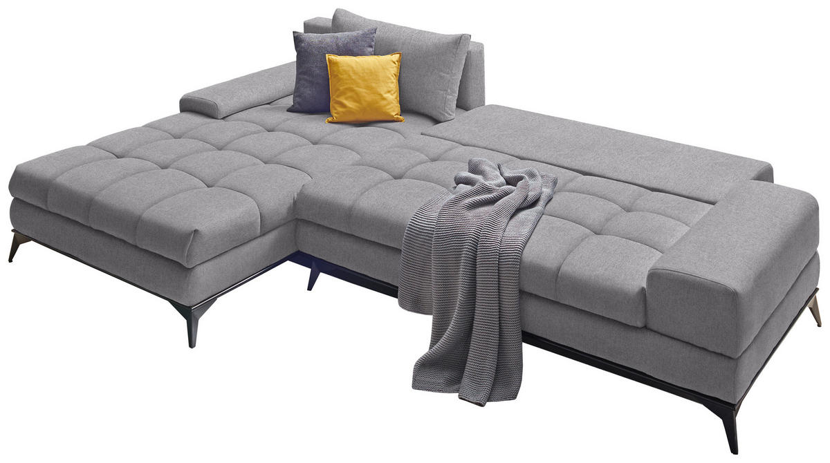 ECKSOFA Grau Webstoff  - Schwarz/Grau, Design, Textil/Metall (212/315cm) - Carryhome