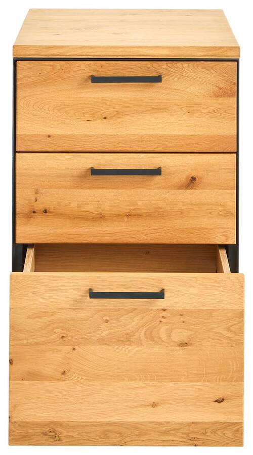 ANSTELLCONTAINER Asteiche teilmassiv Graphitfarben, Eichefarben - Eichefarben/Anthrazit, Natur, Holz/Metall (43/75/70cm) - Linea Natura