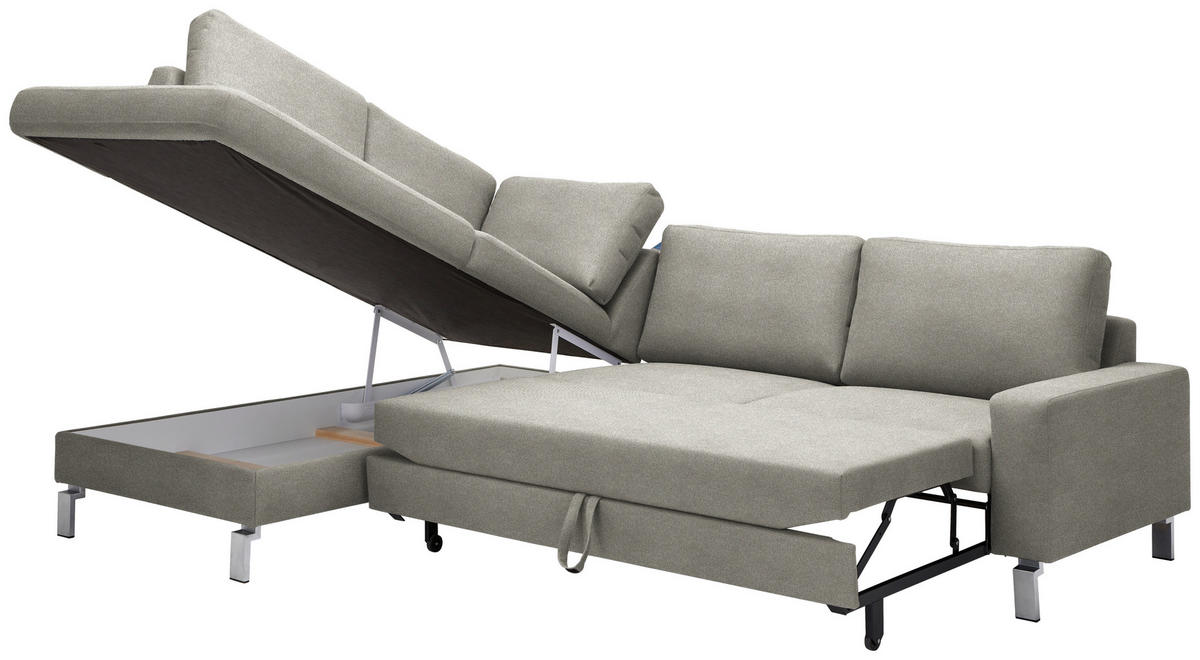 ECKSOFA in Flachgewebe Graubraun  - Chromfarben/Graubraun, Design, Textil/Metall (200/276cm) - Hom`in