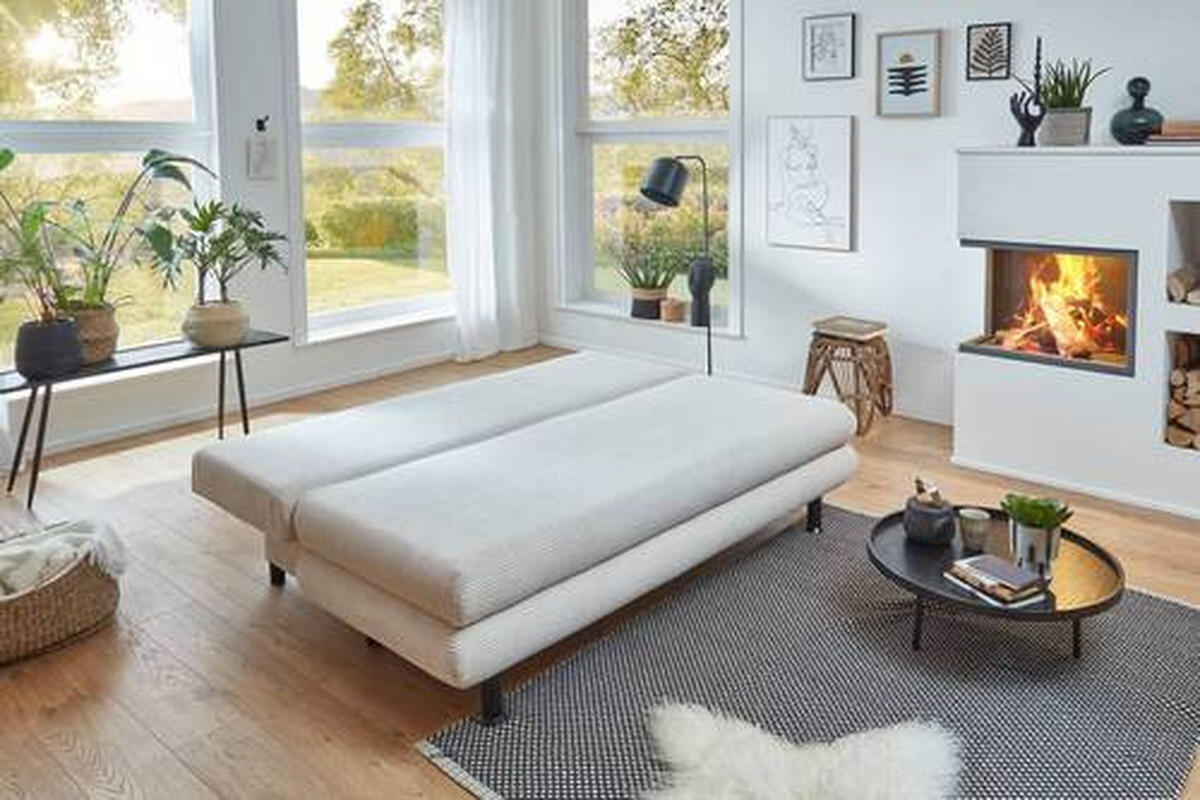 SCHLAFSOFA  mit Cord Naturfarben  - Schwarz/Naturfarben, KONVENTIONELL, Kunststoff/Textil (196/77/92cm) - Carryhome