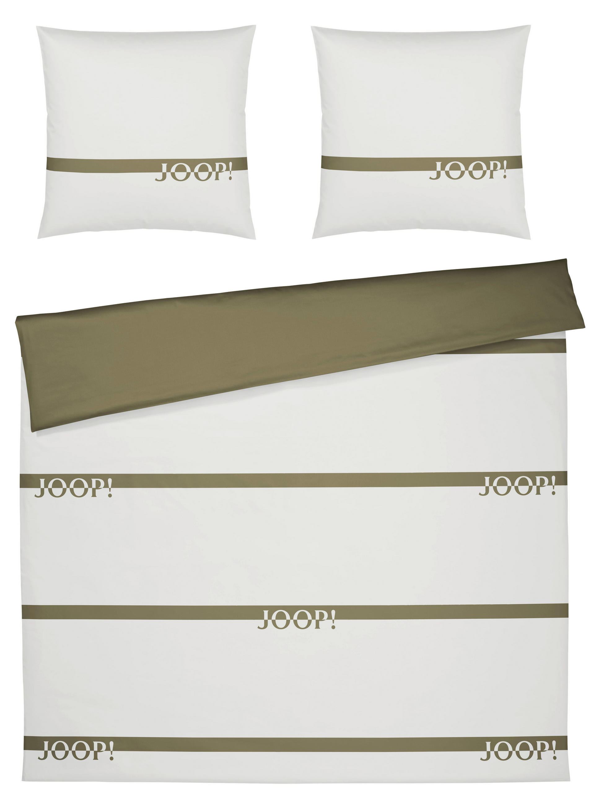 WENDEBETTWÄSCHE Logo Stripes Makosatin 240/220 cm  - Olivgrün/Grün, KONVENTIONELL, Textil (240/220cm) - Joop!