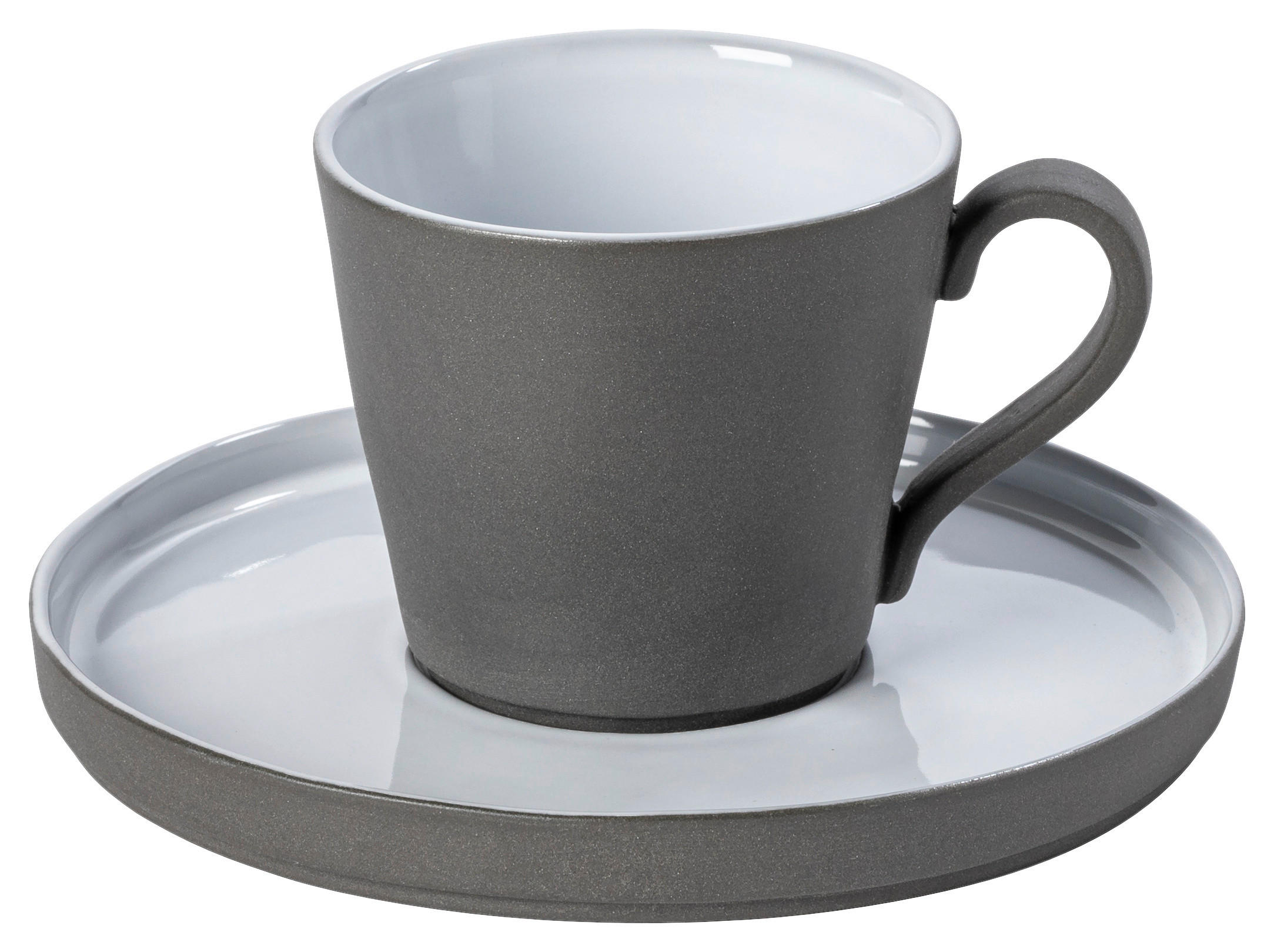 KAFFEETASSE MIT UNTERTASSE LAGOA  - Weiß Hochglanz/Grau, Basics, Keramik (11/7,5/8cm) - Costa Nova
