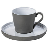 KAFFEETASSE MIT UNTERTASSE LAGOA  - Weiß Hochglanz/Grau, Basics, Keramik (11/7,5/8cm) - Costa Nova
