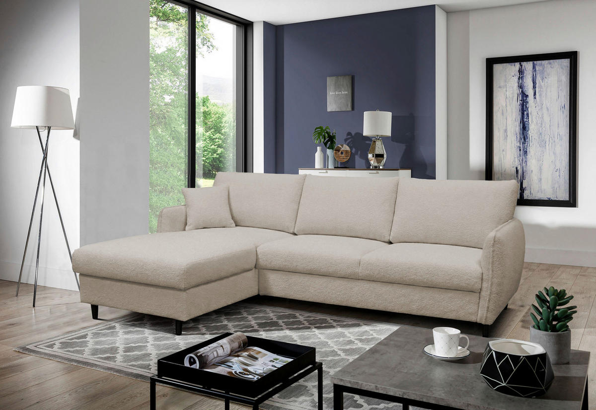 ECKSOFA LAPIT Taupe Chenille Zierkissen, Rückenkissen, Bettkasten  - Taupe/Schwarz, Design, Holz/Textil (170/240cm) - MID.YOU