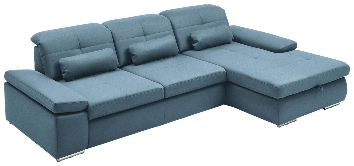 ECKSOFA  in Flachgewebe Hellblau  309/195 cm  - Chromfarben/Hellblau, Design, Textil (309/195cm) - Beldomo Style