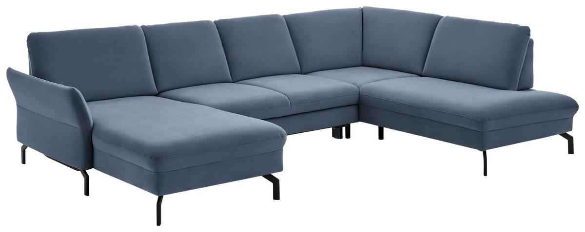 WOHNLANDSCHAFT in Velours Hellblau  - Schwarz/Hellblau, Design, Textil/Metall (179/335/220cm) - Beldomo System