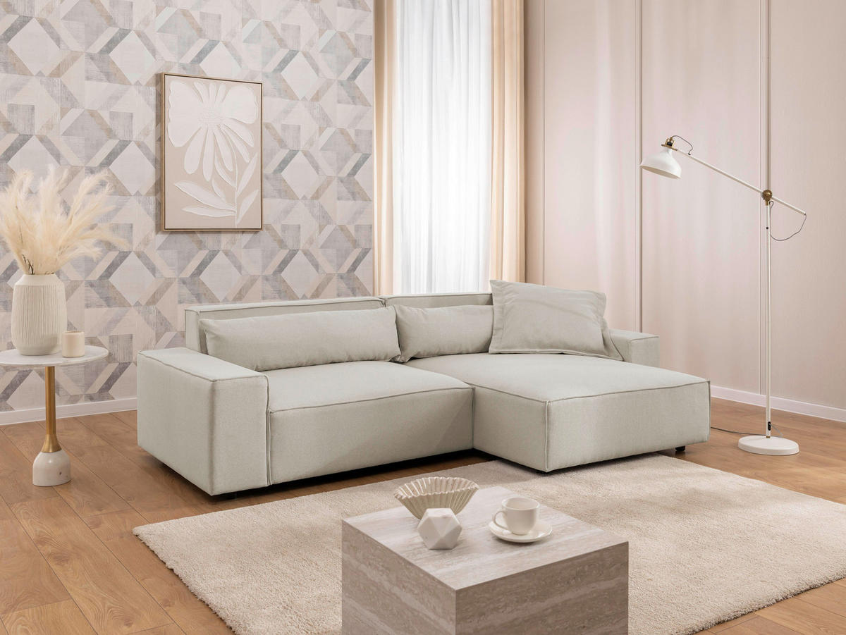ECKSOFA Curduroy in Webstoff Ecru Rückenkissen  251/142 cm  - Ecru/Schwarz, Design, Kunststoff/Textil (251/142cm) - P & B