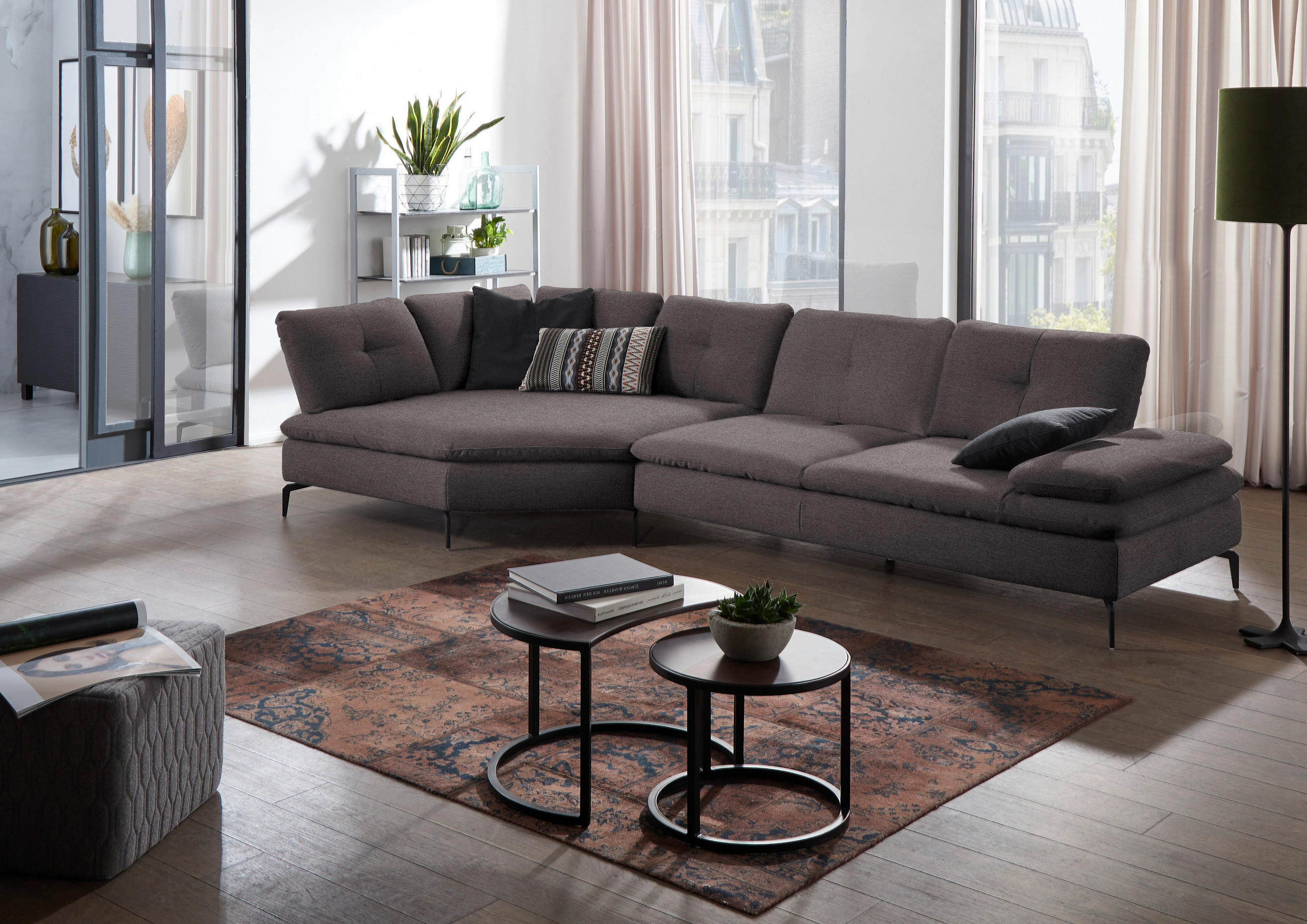 ECKSOFA in Flachgewebe Graphitfarben  - Schwarz/Graphitfarben, Design, Textil/Metall (157/344cm) - Chilliano