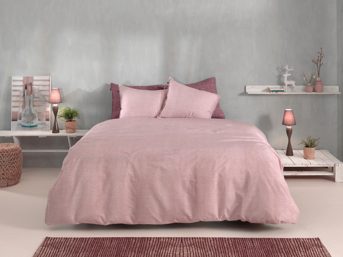 BETTWÄSCHE 2-teilig Lino Renforcé 135/200 cm  - Rosa, Basics, Textil (135/200cm)