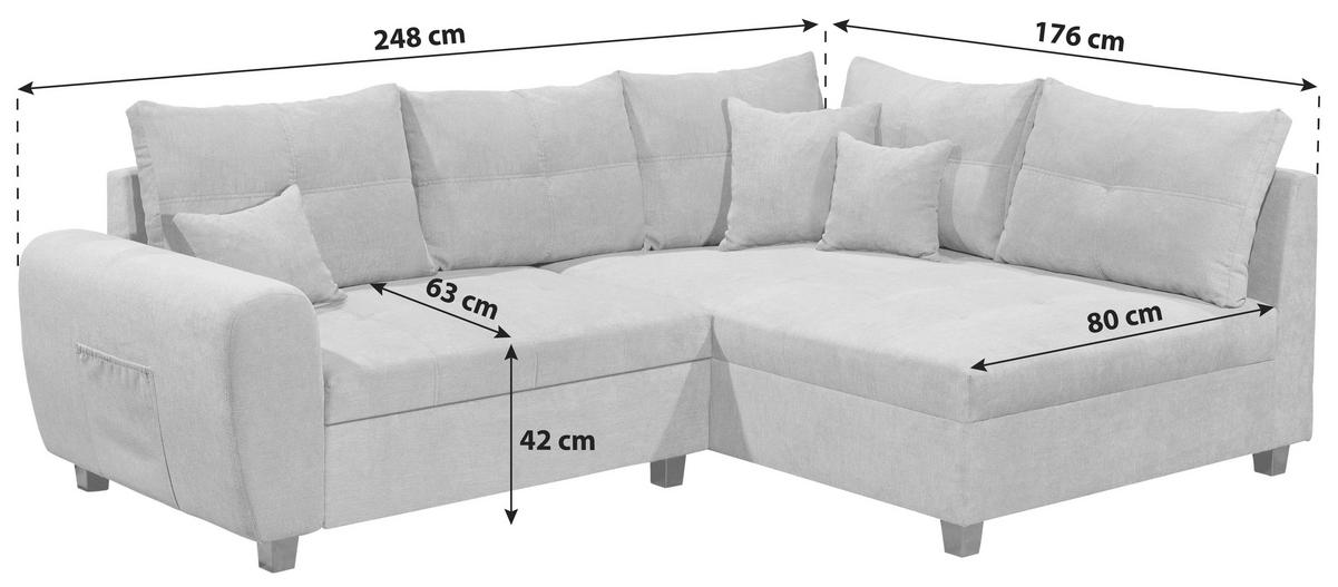 ECKSOFA in Mikrovelours Beere  - Beere/Schwarz, Basics, Holzwerkstoff/Kunststoff (248/176cm) - MID.YOU