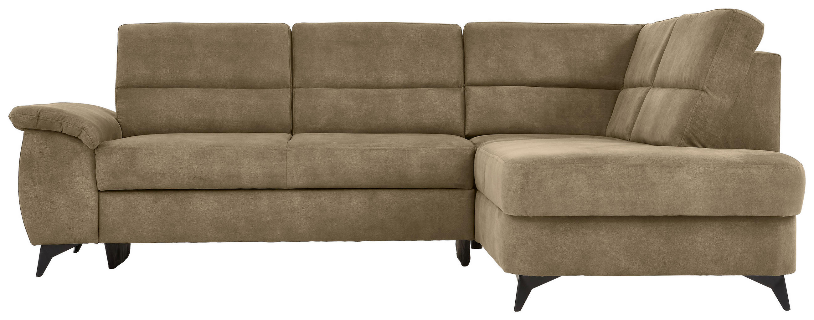 Wohnlandschaft inkl.Funktionen Hellbraun Lederlook - Hellbraun/Schwarz, KONVENTIONELL, Textil/Metall (257/194cm) - Cantus