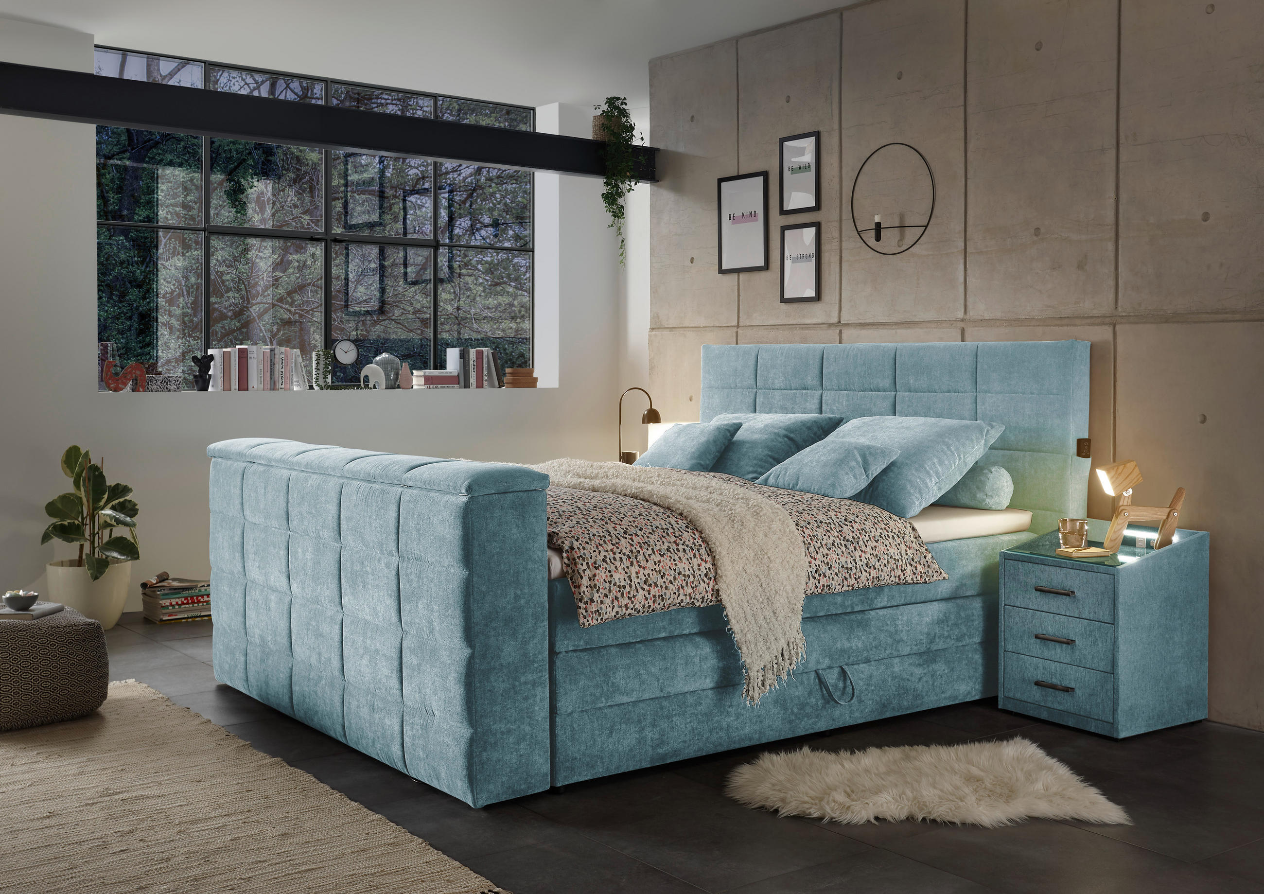 BOXSPRING-ÁGY 180/200 cm  kék  - kék, Konventionell, textil (180/200cm) - Carryhome