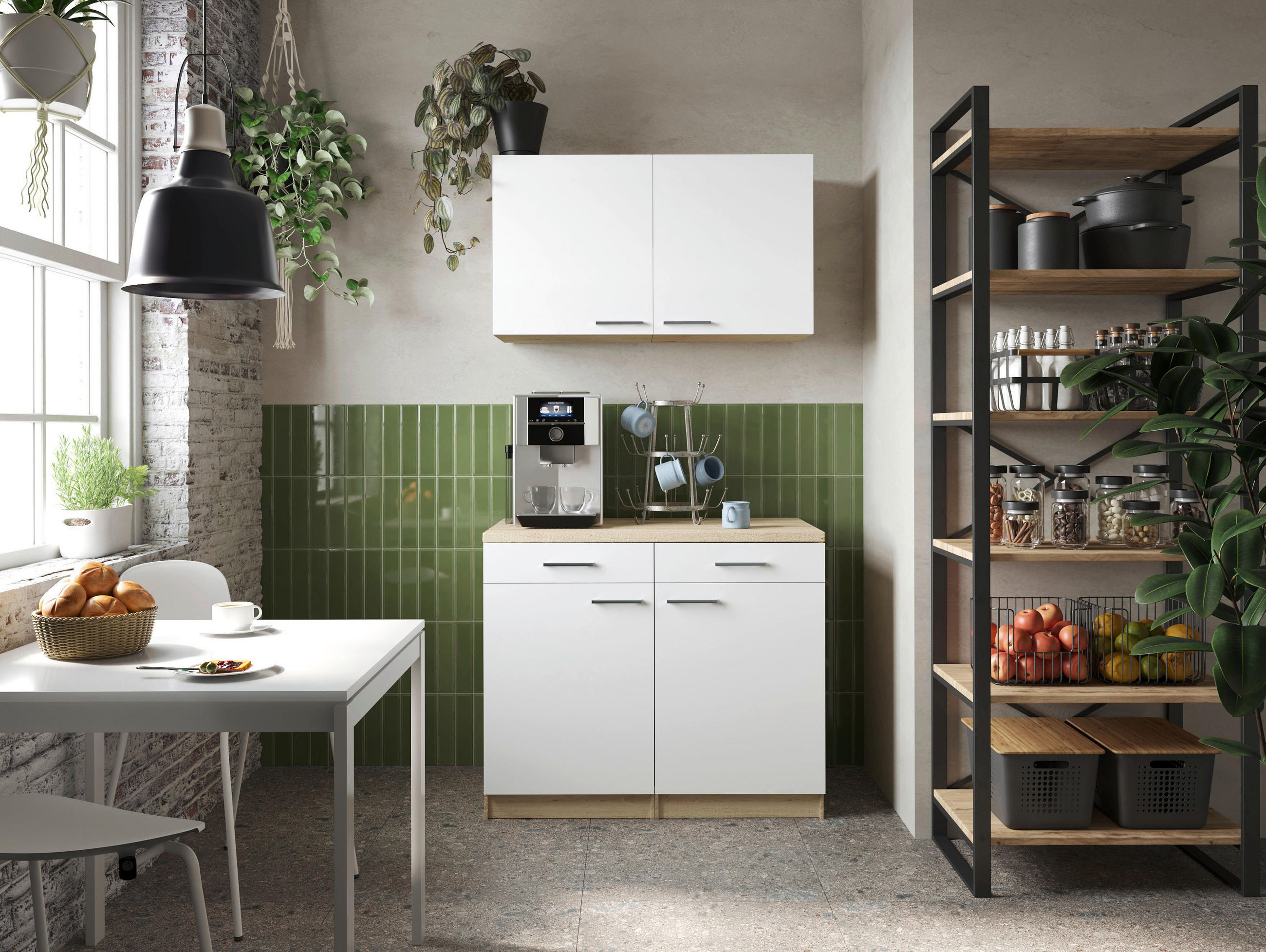 BUFFET 100/200/60 cm  in Weiß, Eichefarben  - Eichefarben/Silberfarben, Basics, Holzwerkstoff/Metall (100/200/60cm) - Respekta