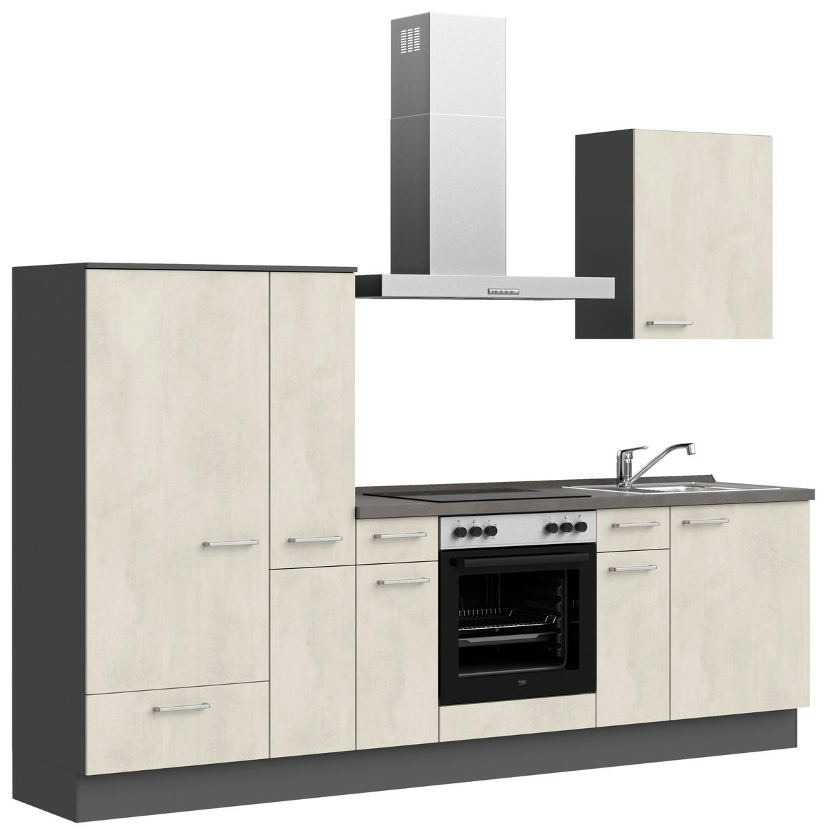 KÜCHENBLOCK 270 cm   in Weiß, Schieferfarben  - Schieferfarben/Edelstahlfarben, MODERN, Holzwerkstoff/Metall (270cm) - Nobilia