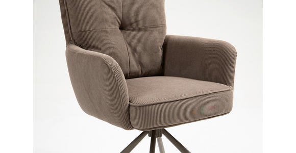 ARMLEHNSTUHL  Sitzfläche 180° drehbar, automatische Rückholfunktion Feincord  - Braun, Design, Textil/Metall (61/95/67cm) - Novel