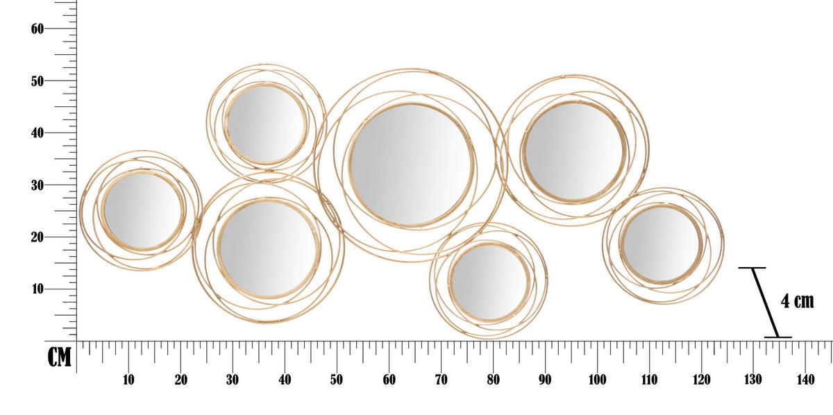 WANDDEKO Metall, Glas  - Goldfarben, Basics, Glas/Metall (124/53/4cm)