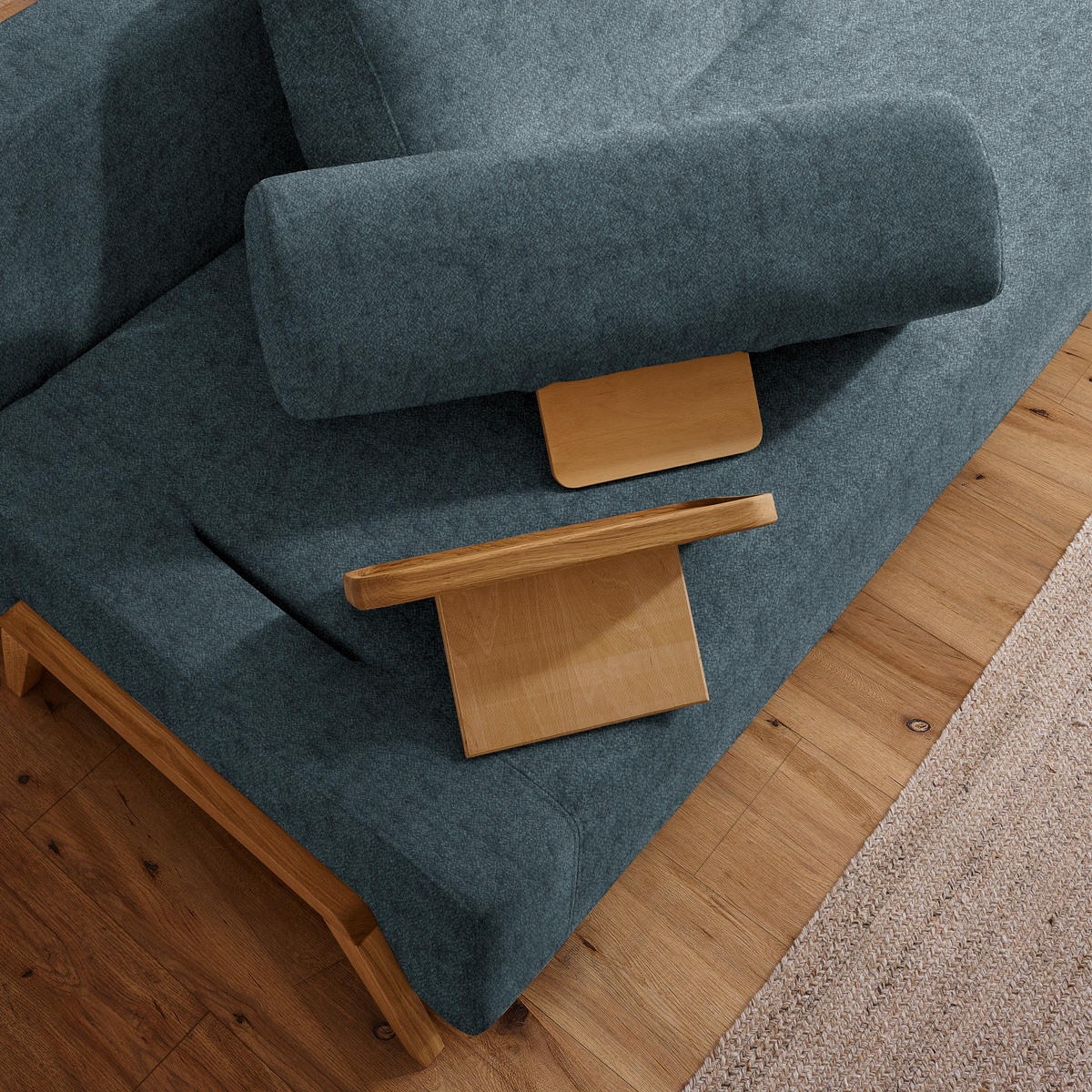 SCHLAFSOFA in Holz, Textil Blau  - Blau/Naturfarben, Design, Holz/Textil (211/88/102cm) - Niels Andersson