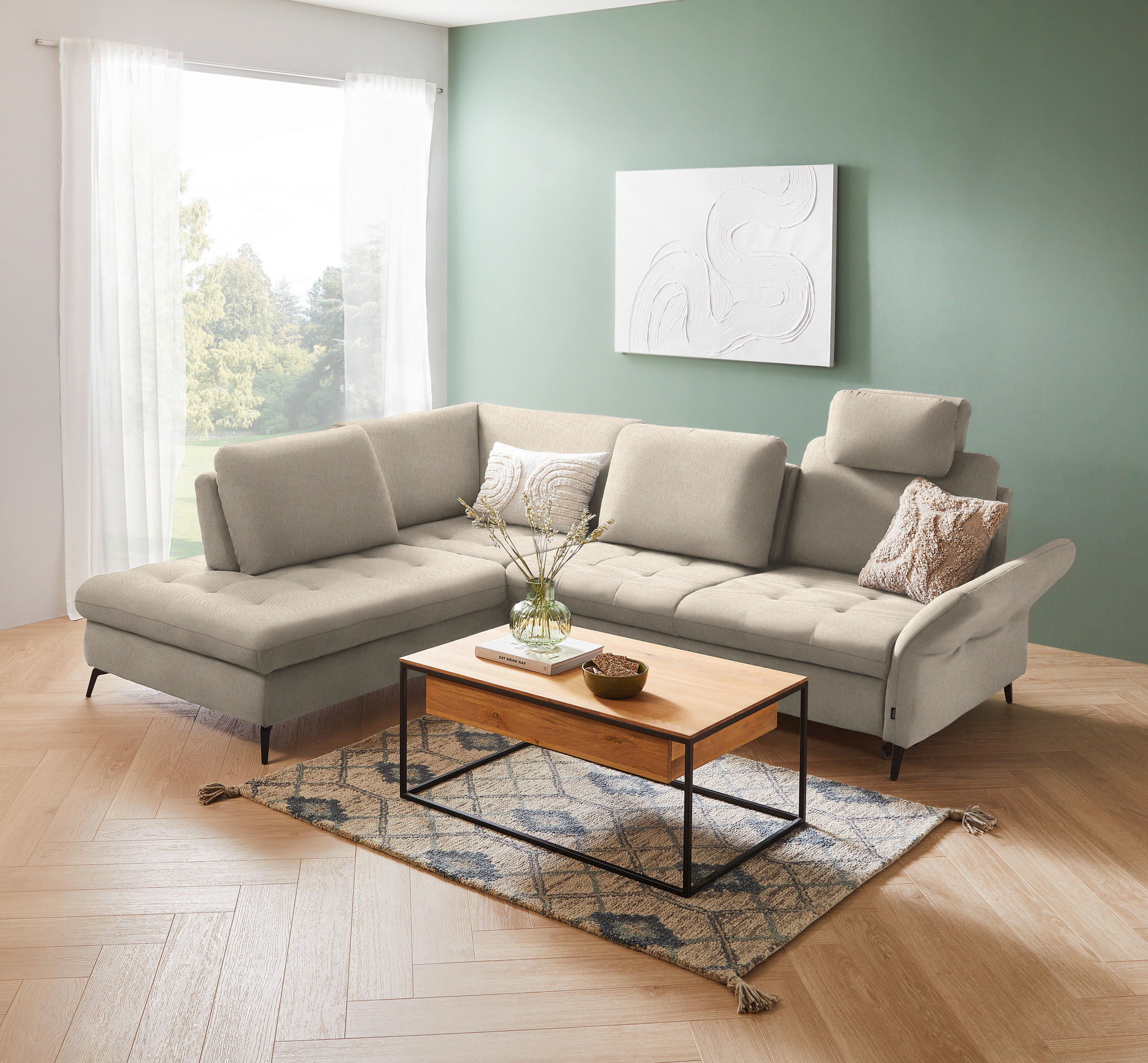 ECKSOFA in Chenille Beige  233/288 cm  - Beige/Schwarz, Natur, Textil/Metall (233/288cm) - Valnatura
