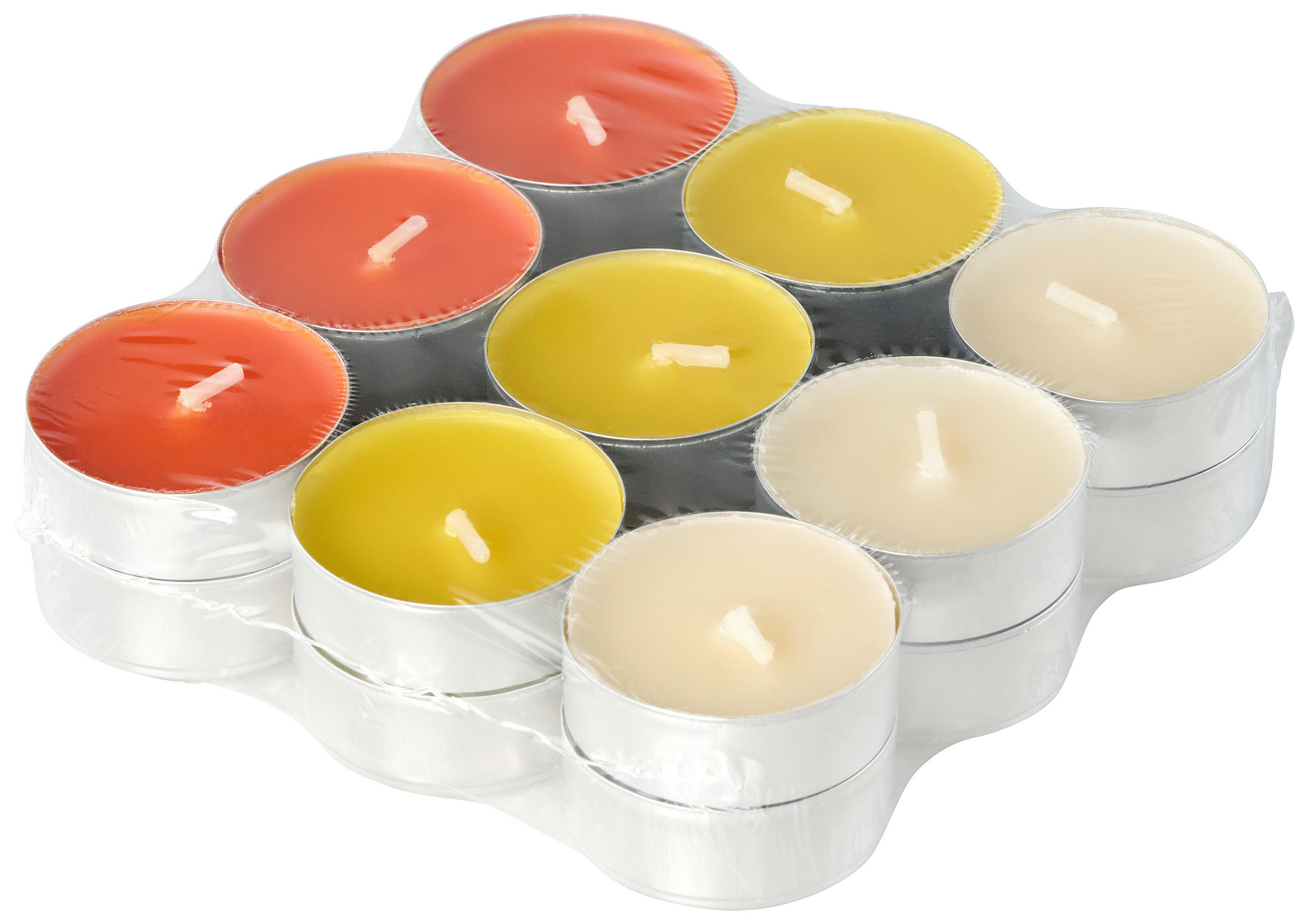 SADA ČAJOVÝCH SVIEČOK ovocné 18 kus - tmavooranžová/žltá, Basics, kov/parafín (11,4/2,9cm) - Ambia Home