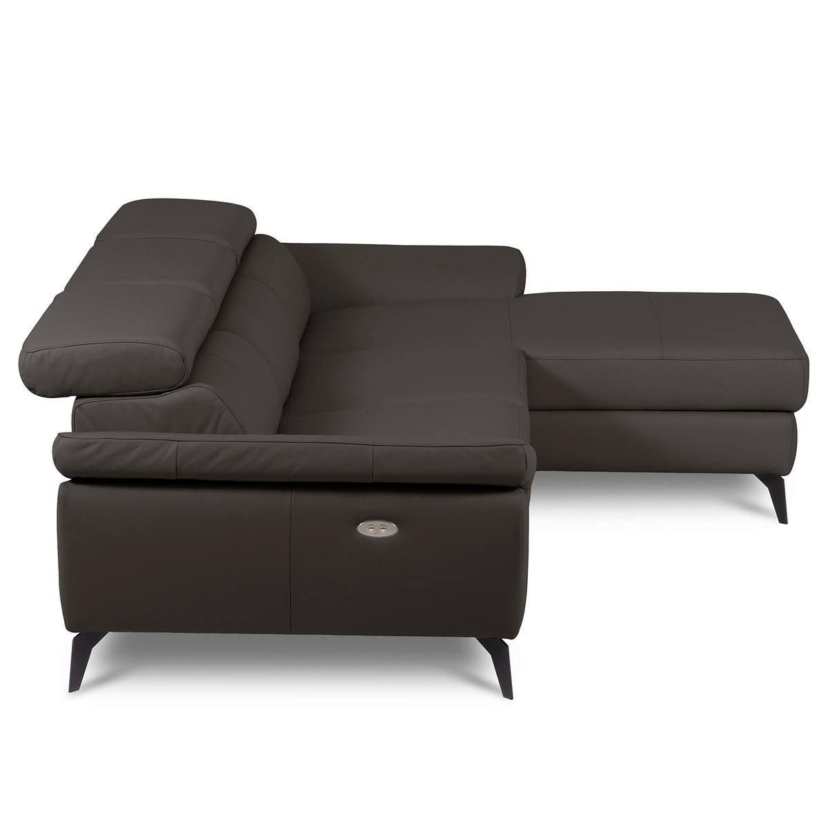 ECKSOFA SONO in Lederlook Echtleder Dunkelbraun Armteilverstellung, Kopfteilverstellung  252/179 cm  - Dunkelbraun/Schwarz, Design, Leder/Textil (252/179cm) - Livetastic