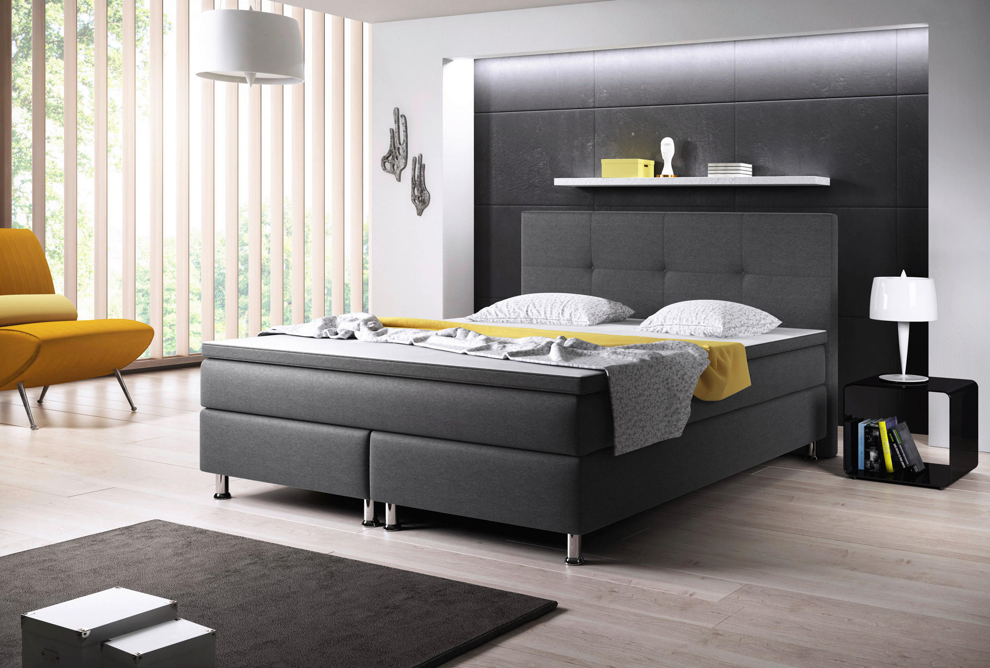 BOXSPRINGBETT 180/200 cm  in Anthrazit  - Anthrazit/Silberfarben, KONVENTIONELL, Textil/Metall (180/200cm) - MID.YOU