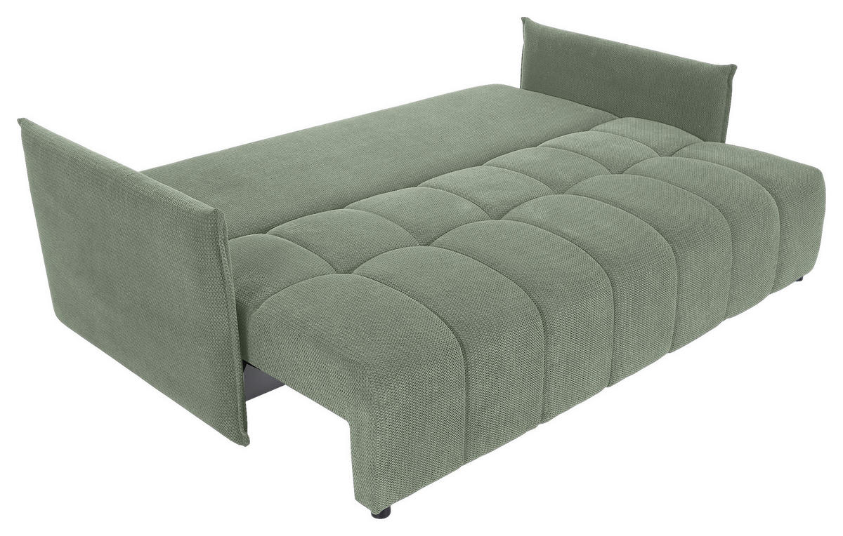 SCHLAFSOFA Plüsch Salbeigrün  inkl. Zierkissen, Rückenkissen, Bettkasten, Schlaffunktion, Rücken echt, Liegefläche im Originalstoff  - Salbeigrün/Schwarz, KONVENTIONELL, Kunststoff/Textil (200/73/105cm) - Carryhome