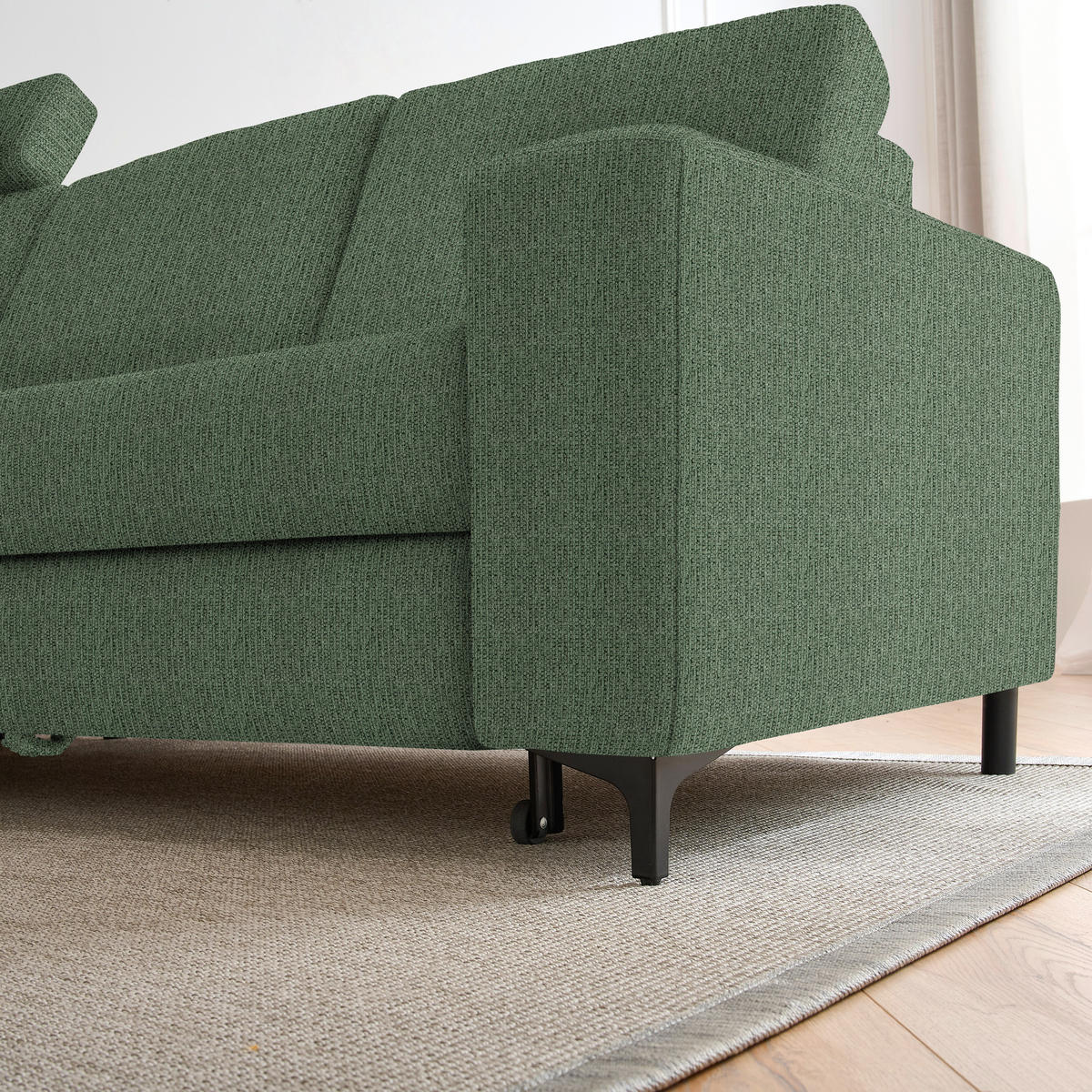 ECKSOFA in Webstoff Waldgrün  - Waldgrün/Schwarz, Konventionell, Textil/Metall (167/247cm) - Stylife