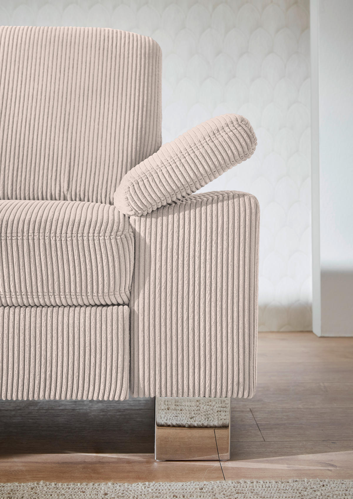 ECKSOFA  in Cord Hellbraun  200/248 cm  - Hellbraun/Edelstahlfarben, KONVENTIONELL, Textil/Metall (200/248cm) - Beldomo System